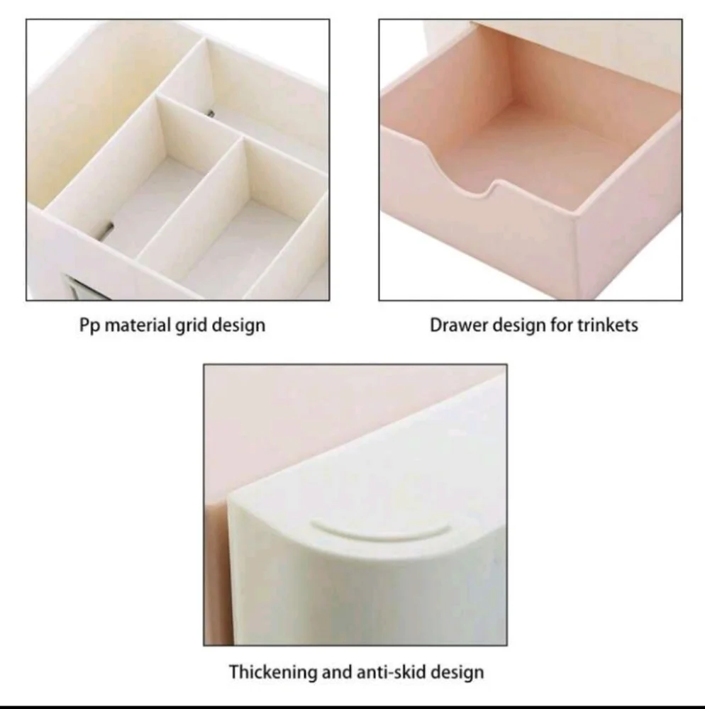 2pc White Storage Box With Pink Drawer For Nail Tools Jewelry Multi-Functional